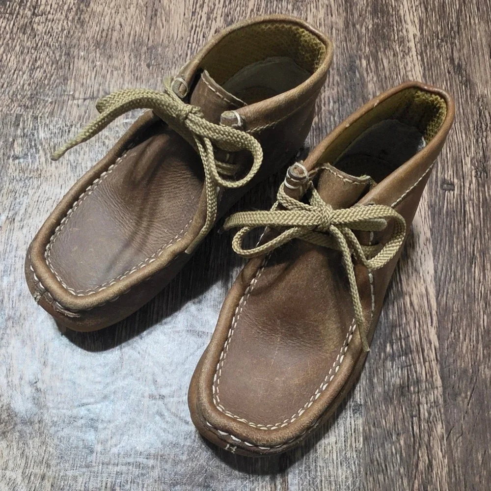 SMALL GUIDE Chukka Boots Kids 1 / 1.5 Brown Leather Moc Toe Lace Up Crepe Sole